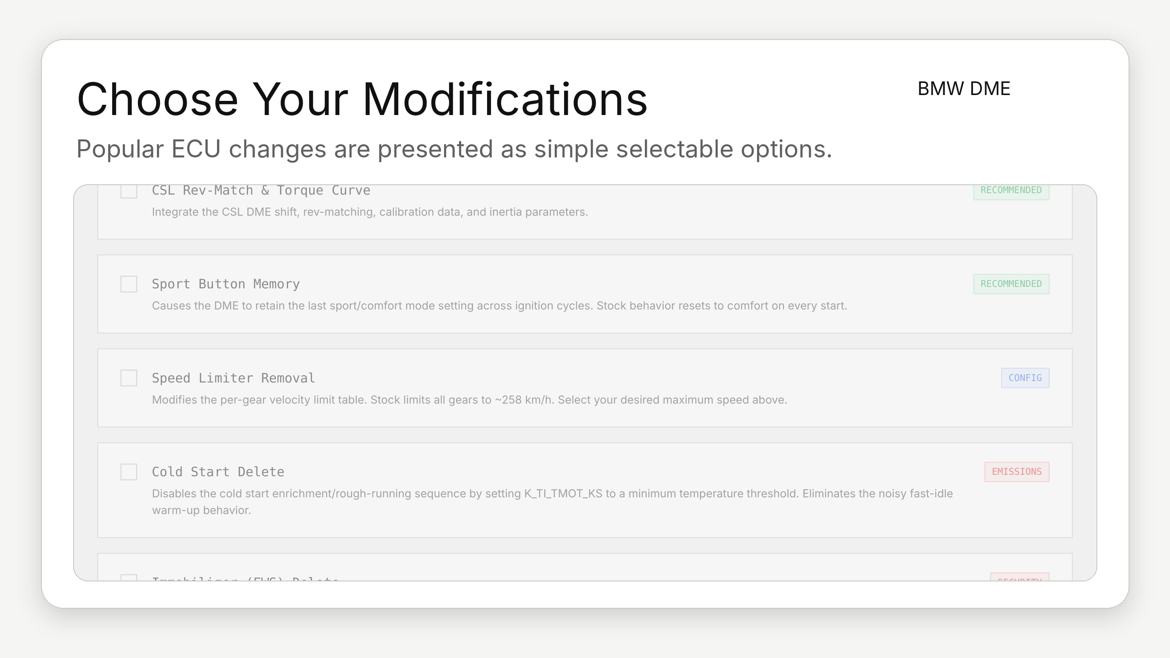 MSS54 MSS54HP tuner modification selection