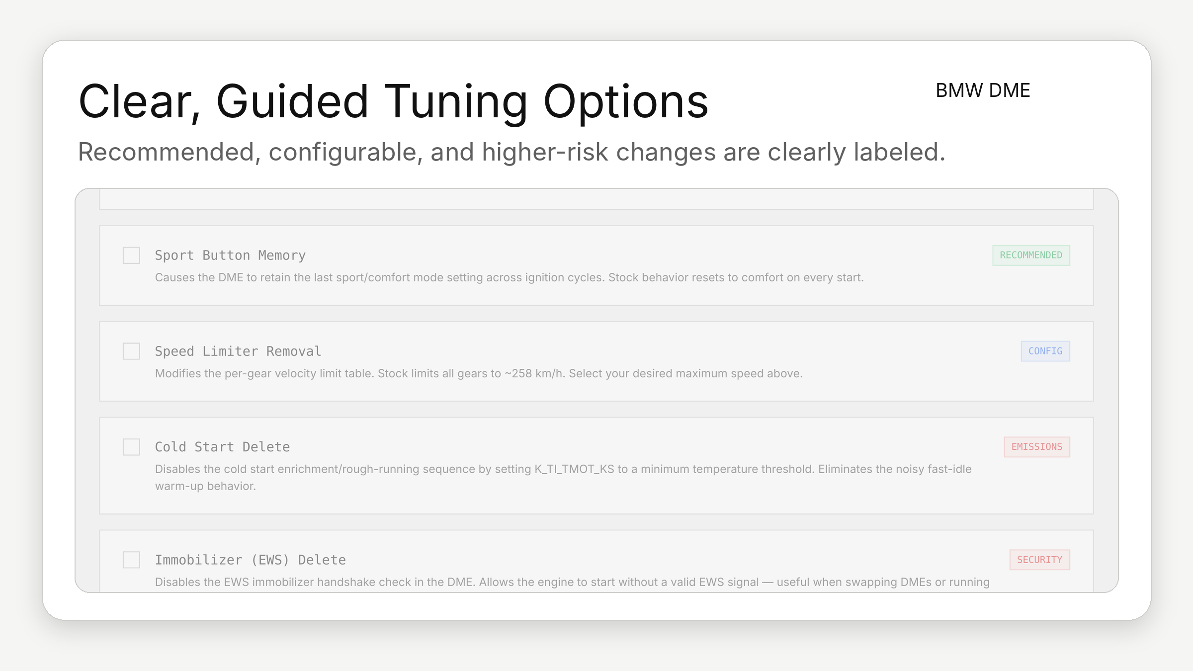 MSS54 MSS54HP tuner configuration options